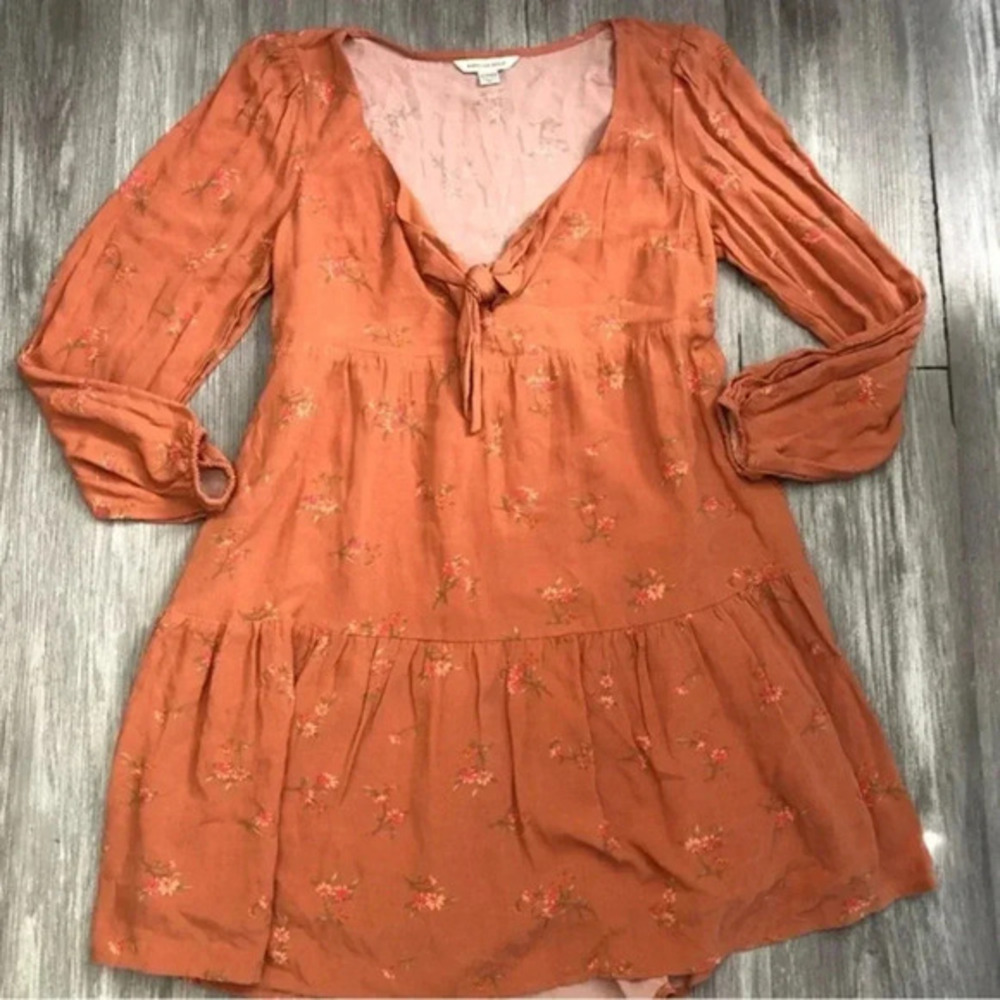 American Eagle Women’s  Floral Flowy‎ Dress Rust Size XS Front Tie Casual